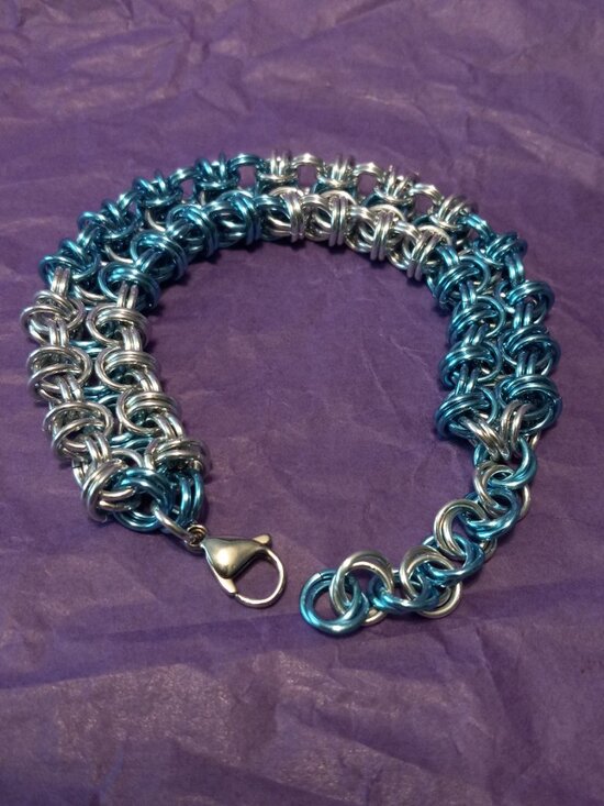 Tinkered Uniques Other - silver & blue chain mail bracelet